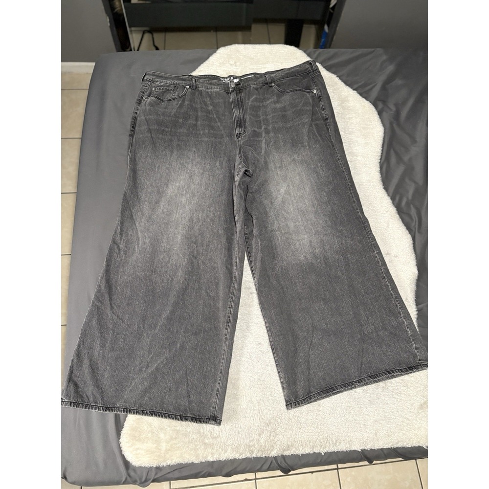 Torrid Sz 30T High Rise Baggy Wide Leg Stretch + Rigid Black Faded Denim‎ Jeans